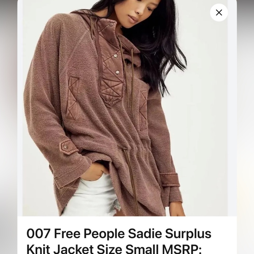 We The Free by Free People New Sadie Surplus Tunic Fleece Jacket Brown S Fits XL